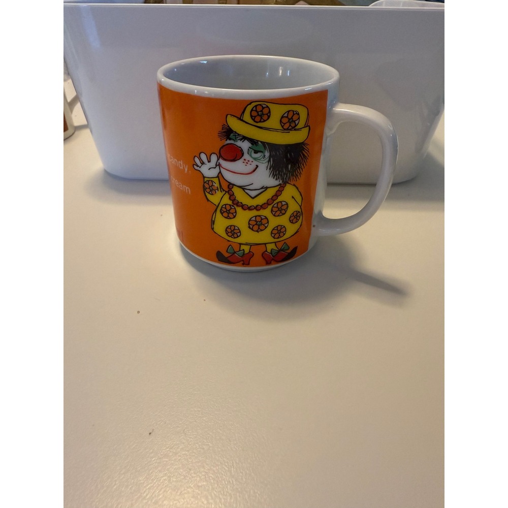 Vintage‎ Dieters Vow Clown Coffee Mug Japan Orange Yellow Retro Novelty Kitsch